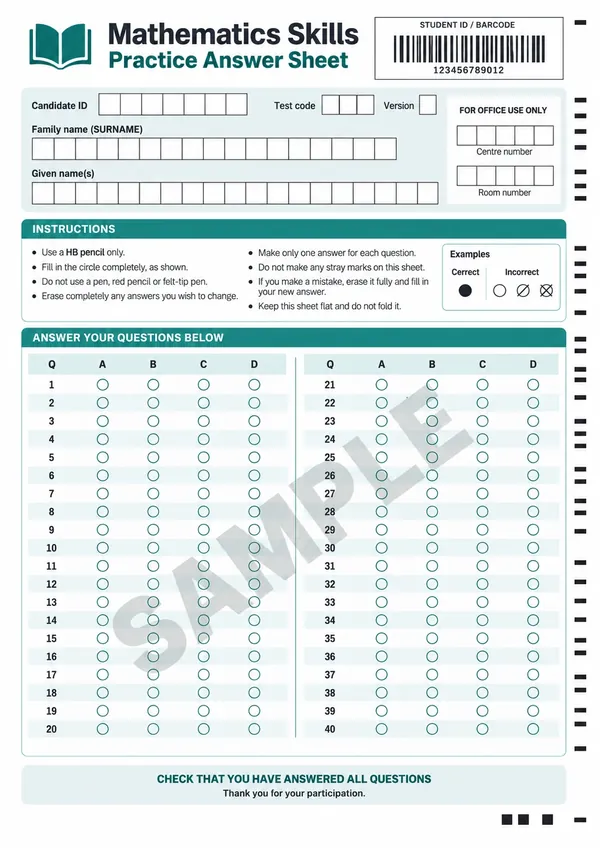 Illustrative assessment answer sheet sample