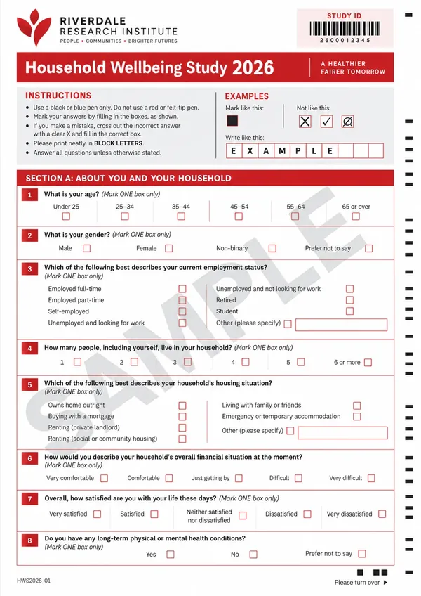 Illustrative research questionnaire sample